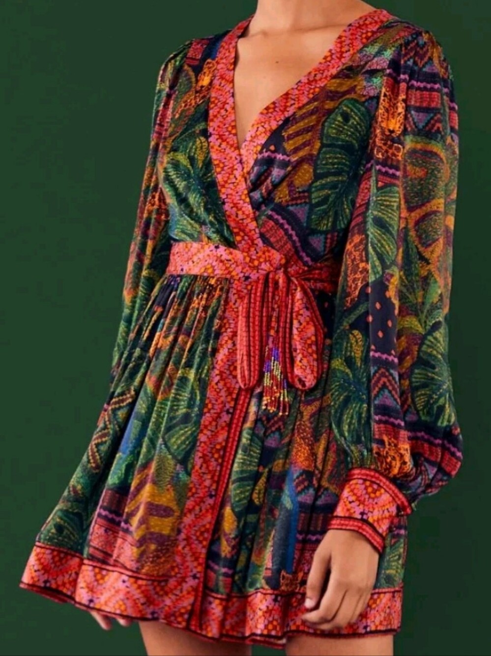 NWT FARM RIO | $240 Forest Tapestry Wrap Mini Dress - Picture 4 of 8